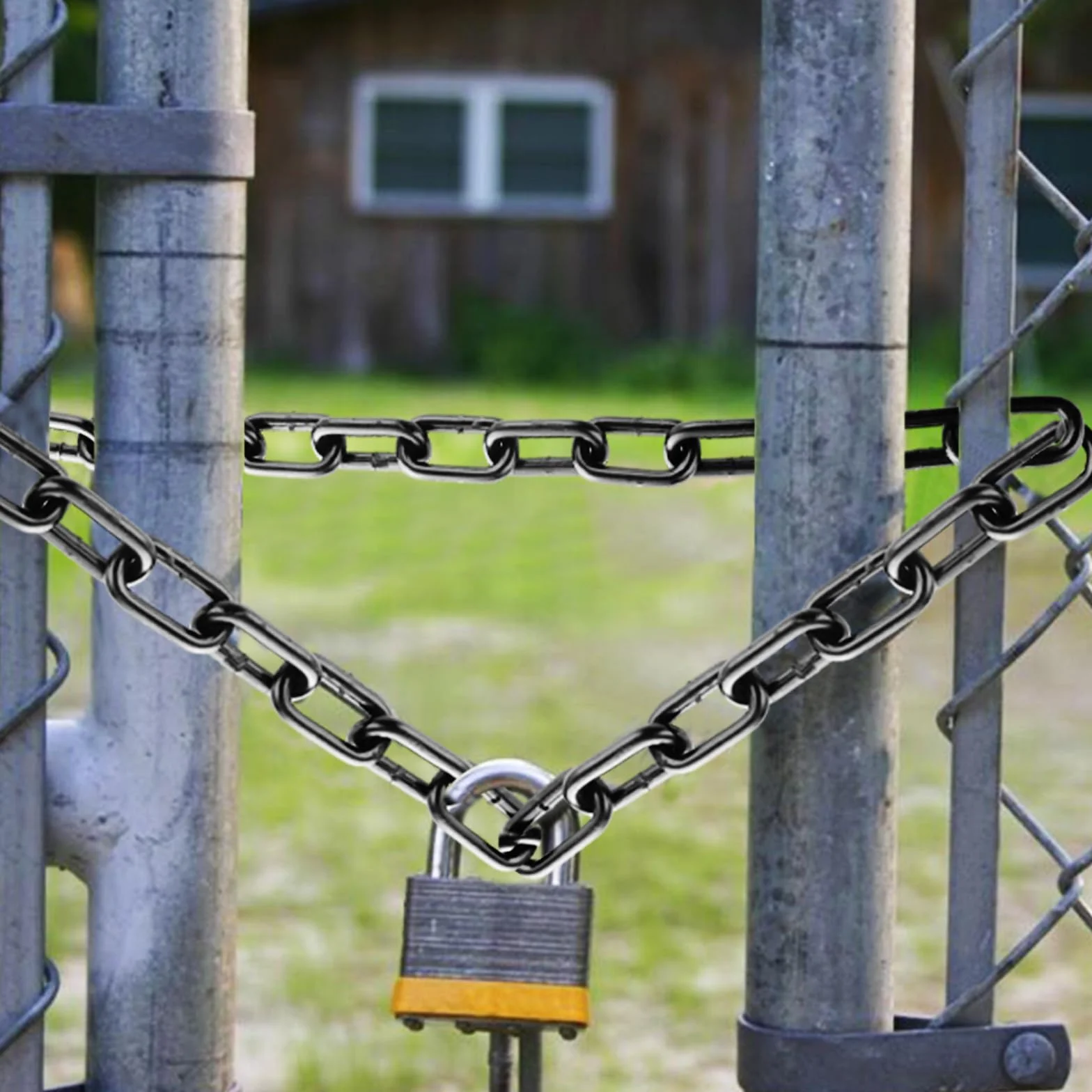 Cadena de metal de 15 m de 3 mm, cadena de acero redonda, cadena de acero fuerte, cadena de eslabones de acero al carbono negro para cadena de lámpara, cadena para perros y cadenas de barrera