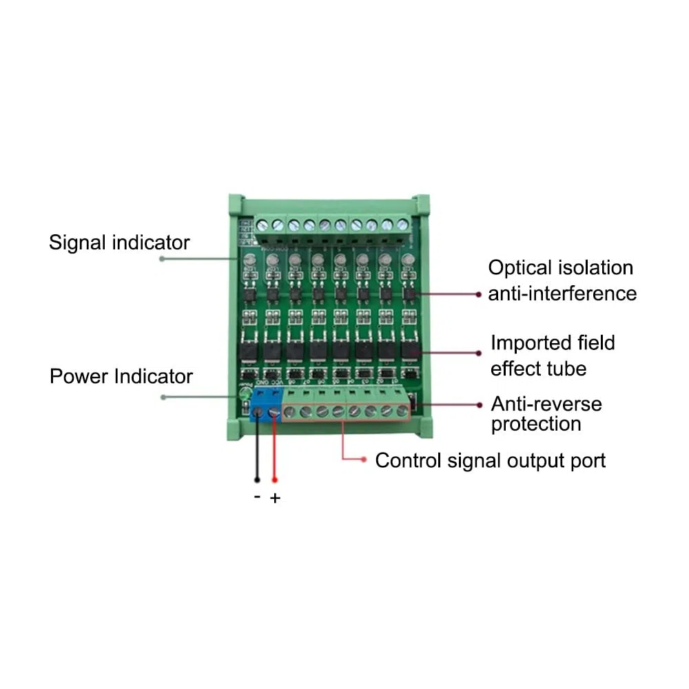 Placa de circuito del amplificador del PLC de 8 canales, módulo aislado del optoacoplador de DC 3.3V/DC 5V de la placa de circuito del amplificador del PLC