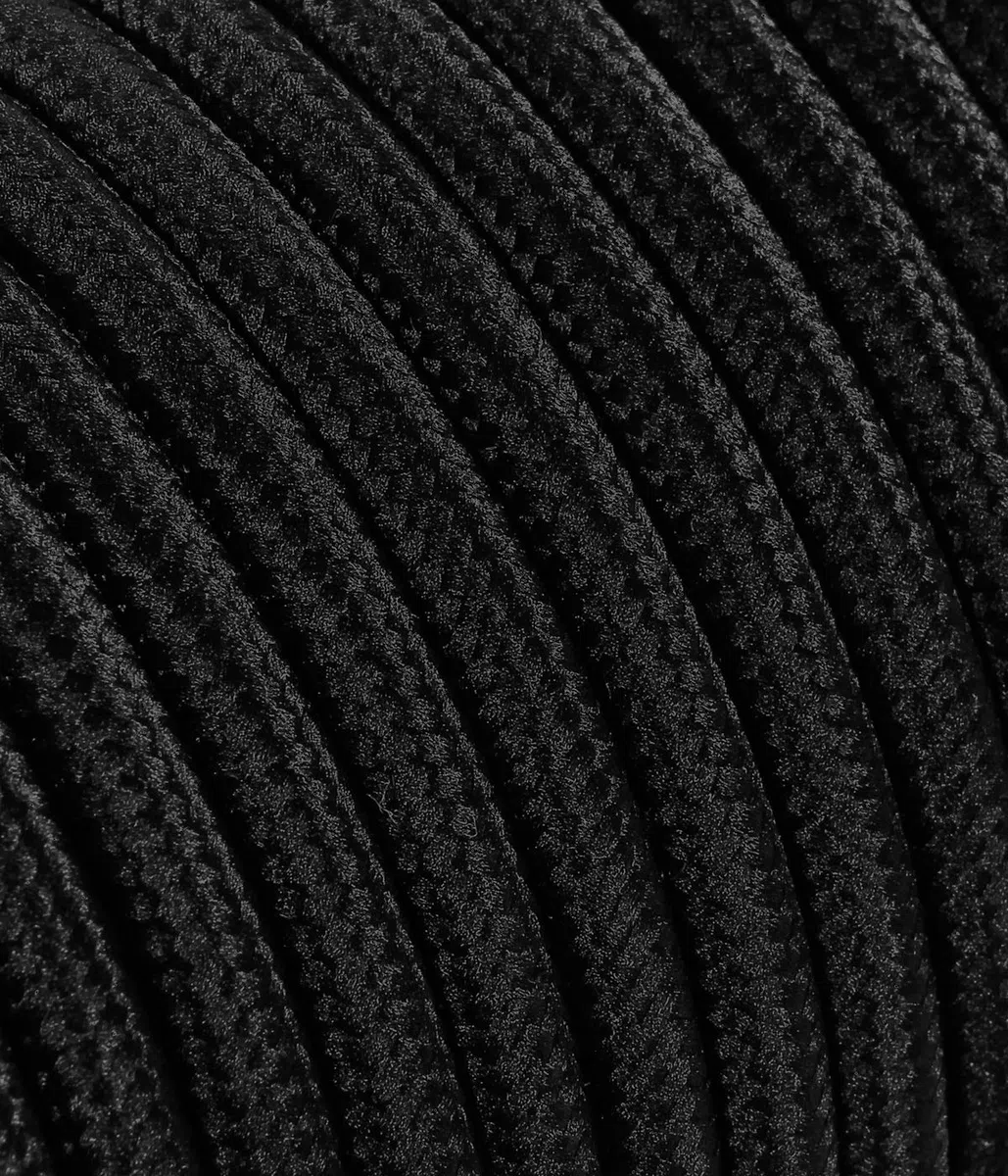 Cable de Tela para lámpara, Cable de Tela de 3 Hilos (3 x 1,50 mm2) - Negro. Fabricado en Italia (5 Metri)