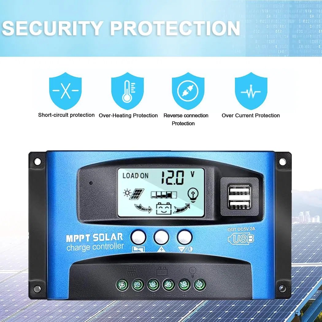 Y&H 100A MPPT Solar Controlador de Carga,12V 24V Panel Solar Batería Regulador Inteligente con Pantalla LCD Dual USB,Múltiples Modos de Control de Carga Pantalla LCD Ajustable