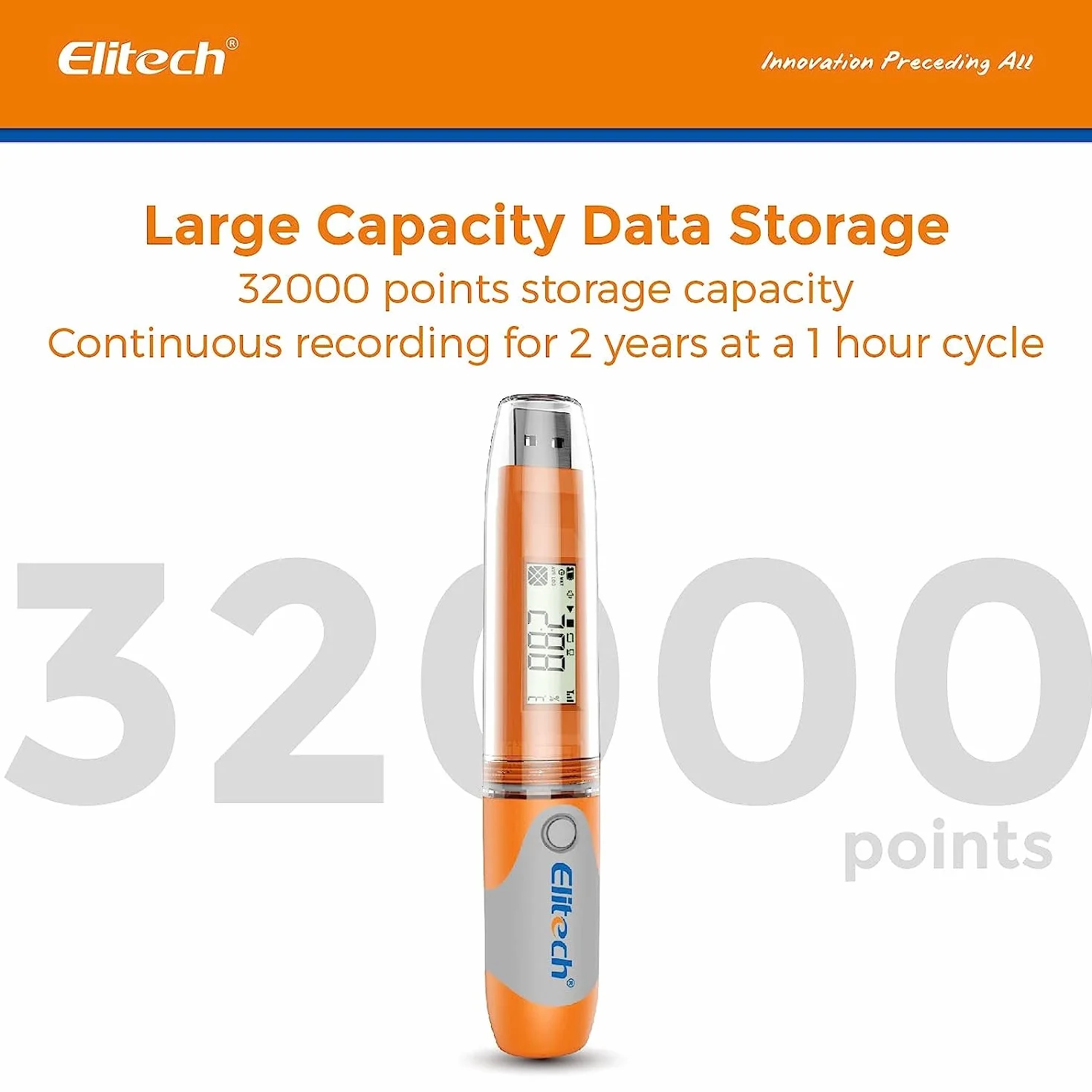 Elitech RC-51 PDF Registrador de Datos de Temperatura, Data Logger USB Registrador Tester Points Pen Style 32000 Puntos de Registro Data Logger para Transporte de Alimentos Medicamentos Certificado CE