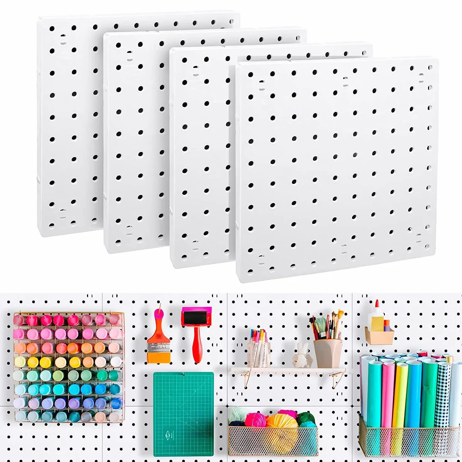 Organizador Panel Perforado de 4 Piezas, Colgante de Pared Para Sala de Artesanías, Garaje, Cocina, Salón