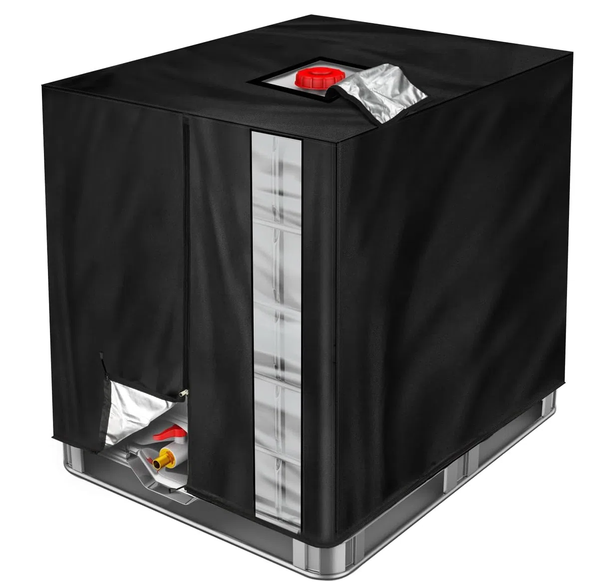 Cubierta para depósito de 1000 L IBC, lona de 1000 L, resistente tejido Oxford 420D, funda protectora para depósito de agua, lona impermeable (120 x 100 x 116 cm), color negro