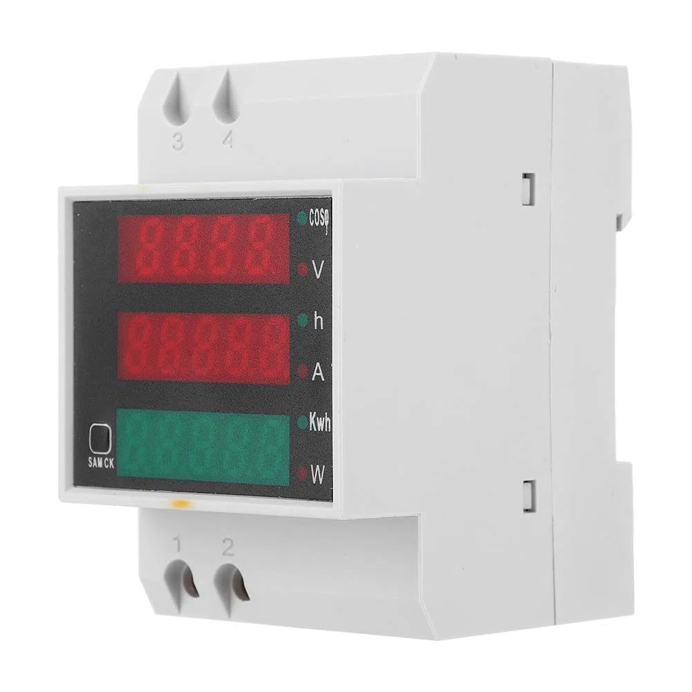 Medidor de Energía Digital D52-2047, Medidor de Potencia de Carril DIN Multifunción, Medidor de Factor de Potencia de Voltaje Actual, Medidor KWH con Pantalla LED AC200~450V