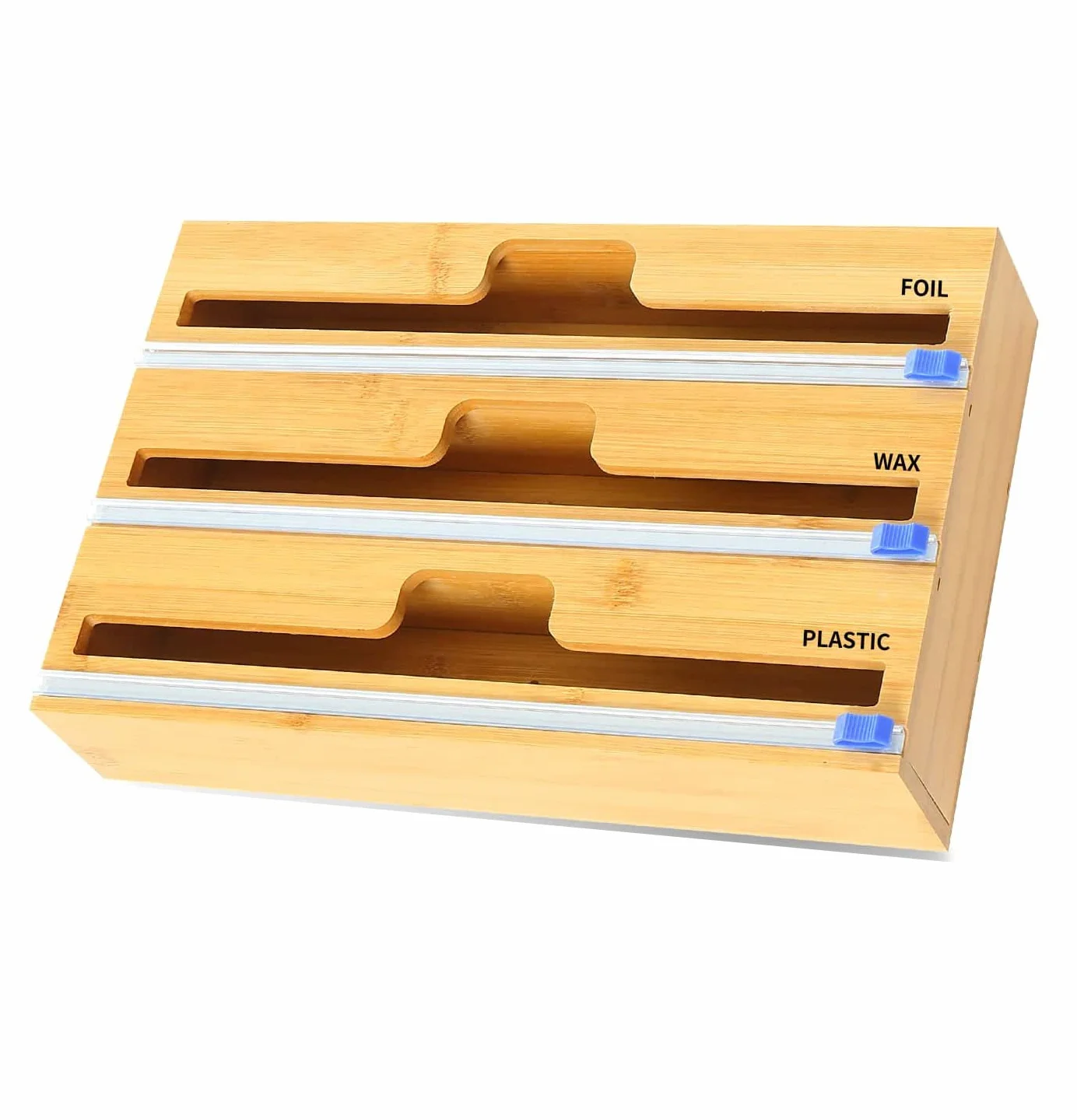 Dispensador Film, Cortador Papel Aluminio, Expendedor de Cocina de bambú, para Film Transparente, Papel Aluminio, Cocina Casera, Restaurante (3 en 1)