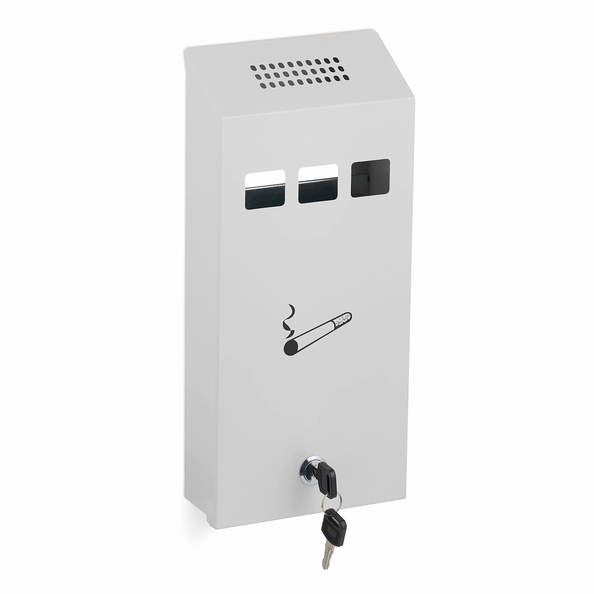 Relaxdays Cenicero para Exterior con Montaje Mural, con Cerradura, de Metal, para Oficina, 32,5 x 15 x 6 cm, Blanco