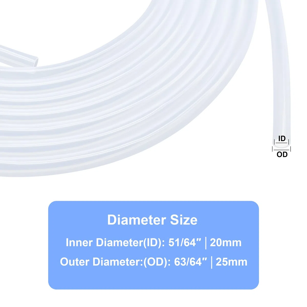 Tubo de silicona transparente, manguera de grado alimenticio, tamaño 20 mm x 25 mm, longitud 2,5 m, grosor 2,5 mm, tubo de silicona de goma flexible para tuberías de aire/agua