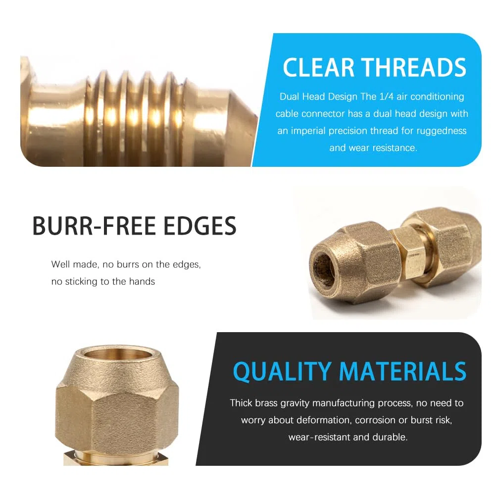 4 Piezas Conector Tubo de Cobre 1/4" para Aire Acondicionado Extensión de Tubo de Cobre Sin Soldadura Boquillas Doble para Tubos de cobre Diámetro Exterior 6.35 mm-6 mm