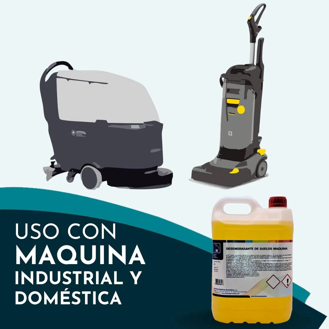 Fregasuelos desengrasantes, 5L Ideal para máquina fregadora, limpieza de suelos profunda y de grandes dimensiones. Suelos industriales, talleres, centros comerciales, parking, hoteles