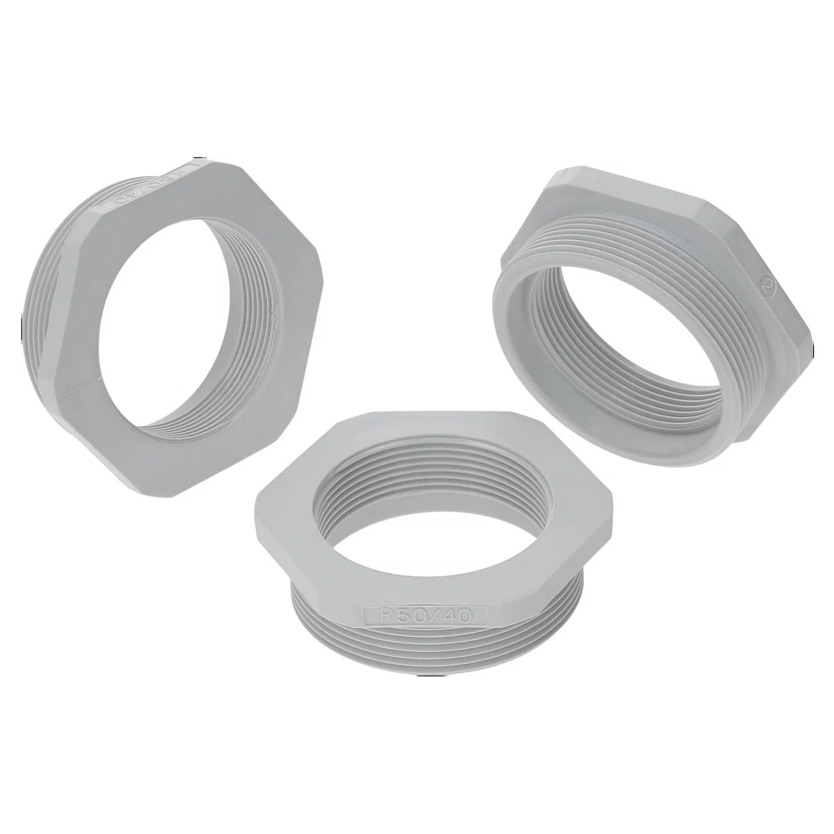 Kalitec G6504000 - Reducción M50/M40 (3 unidades, plástico, color gris claro, rosca hembra hexagonal, rosca interior M40, rosca exterior M50, IP68)