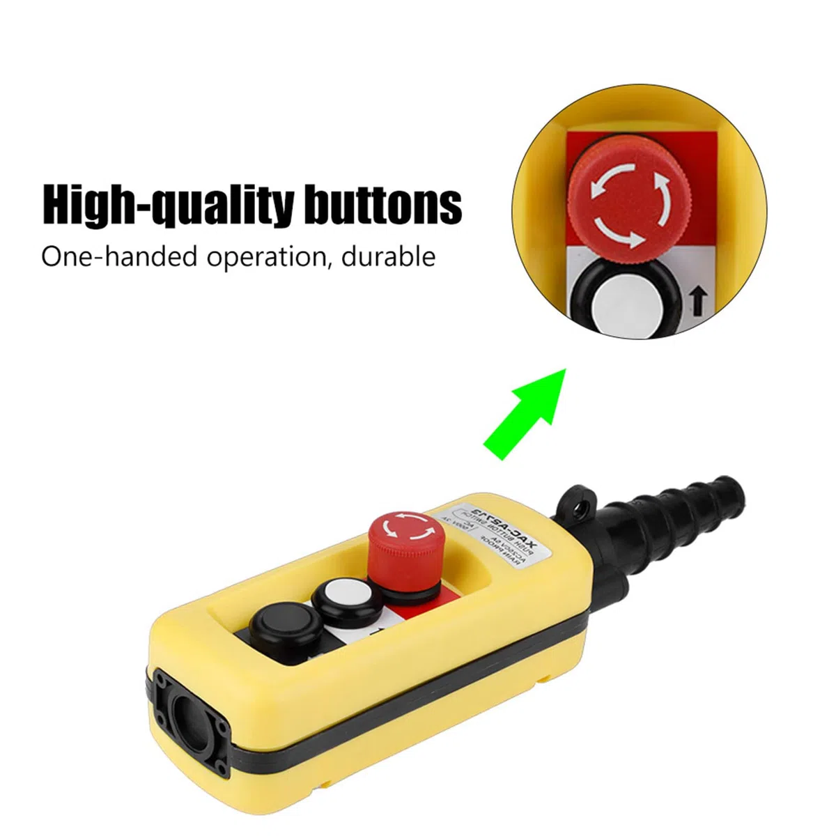 Jadeshay Interruptor de Botón de Grúa,Interruptor de Control de Elevación de Grúa 250V-500V 2A-5A Controlador de Elevación de Suspensión con Parada de Emergencia y 2 Botones para Puertos y Muelles