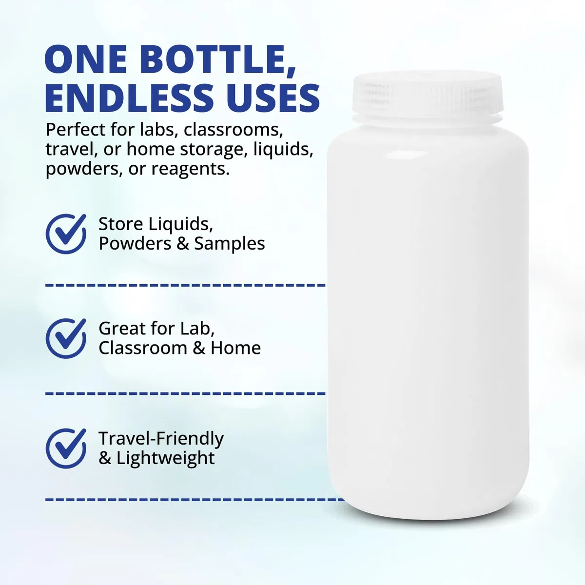United Scientific 33408 HDPE Botellas de reactivo de boca ancha, 250 ml de capacidad (paquete de 12)