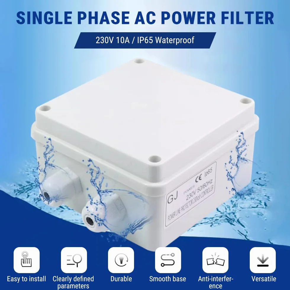 Filtro EMI Monofásico, 230V 10A Filtros Red Electrica, Filtro de Linea para Interferencias, Conductividad Estable, Impermeable IP65, para Dispositivos Mecánicos