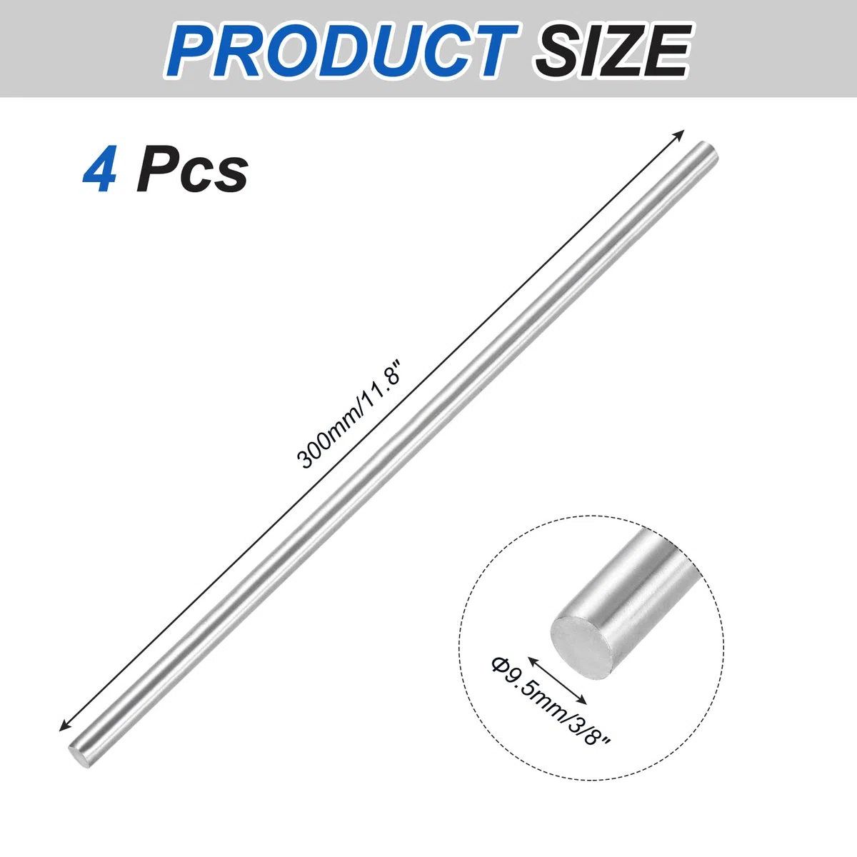 QUARKZMAN 4 Piezas De Varillas Redondas De Acero Inoxidable 316 De 3/8" De Diámetro Y 11.8" De Longitud Varillas De Acero Resistentes A La Corrosiónes O DIY 9mm X 300mm Color Plata