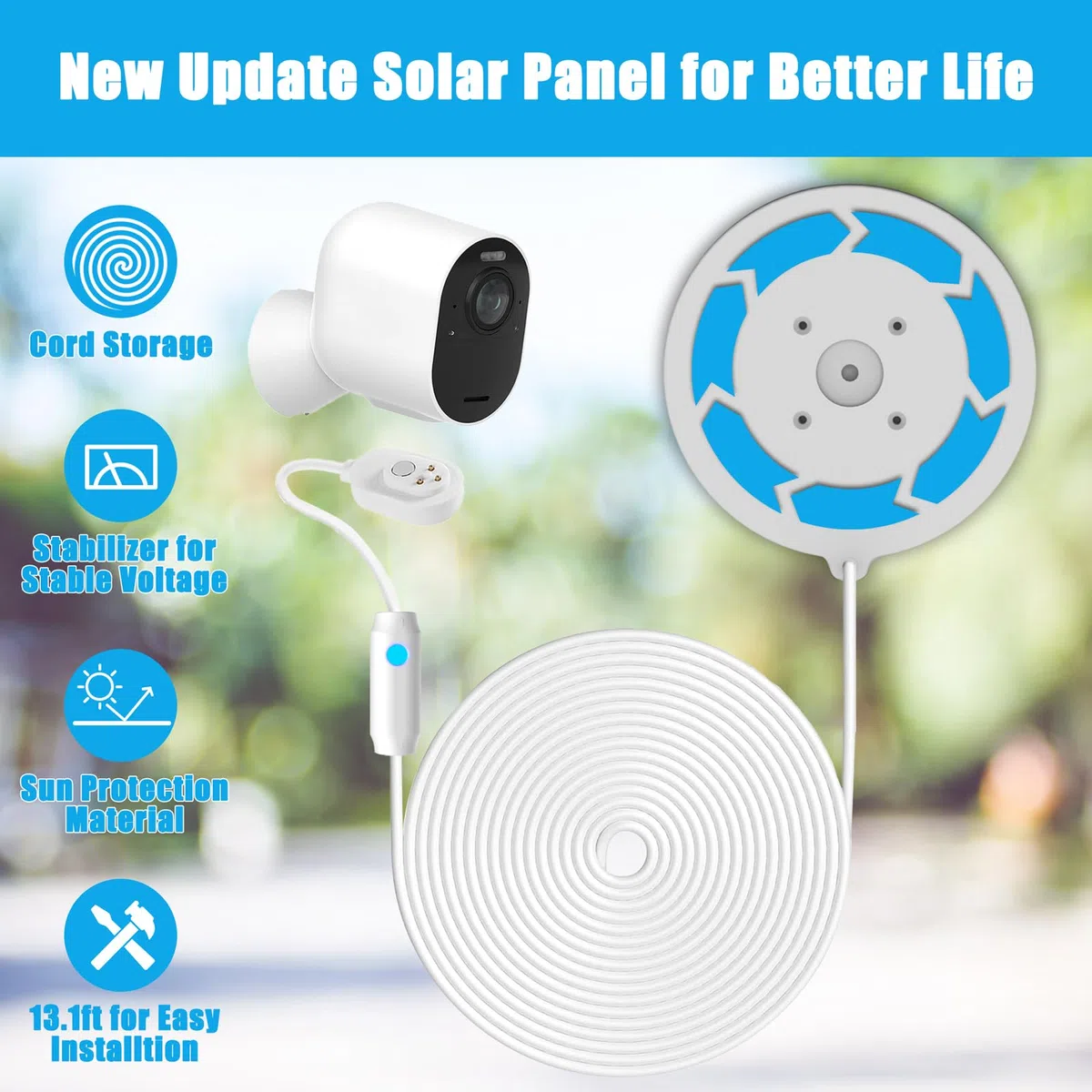 Panel solar de 6 W compatible con Arlo Pro 3/Pro 4/Pro 5S/Ultra/Ultra 2/Go 2, cargador de energía solar para cámara Arlo con luz indicadora, cable de 13 pies IP66