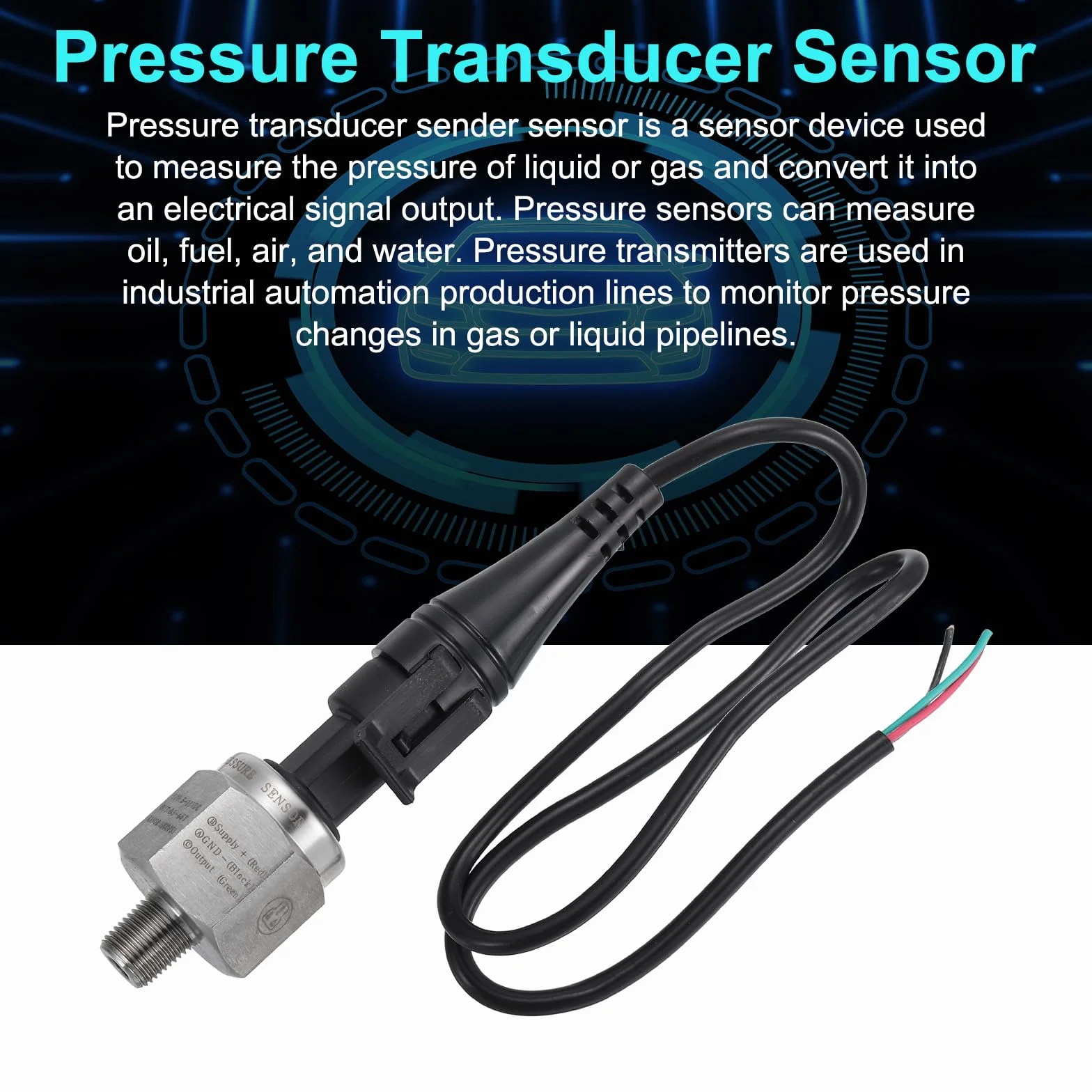 QUARKZMAN Sensor Emisor Transductor De Presión Con Conector, 1/8" NPT 1000 PSI Transmisor De Presión De Acero Inoxidable Para Aceite Combustible Agua Aire