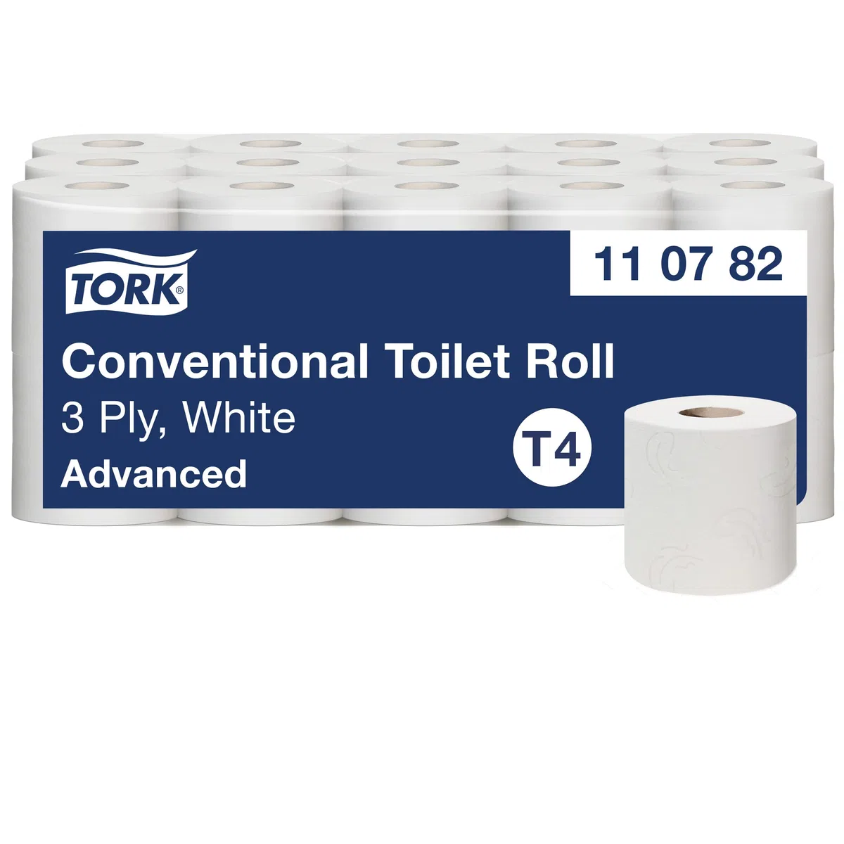 Tork 110782 Rollos de papel higiénico Advanced suave T4 / Rollos wc de 3 capas compatibles con el sistema higiénico de rollos pequeños Tork T4, 30 rollos x paquete