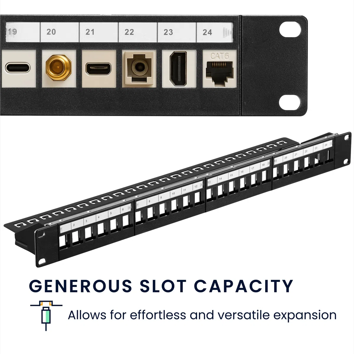 kwmobile Patch Panel 24 Puertos - Compatible con Cables de Instalación de Red LAN CAT5 CAT6 CAT7 CAT8 - Ideal para Configuraciones Módulos Keystone Individuales
