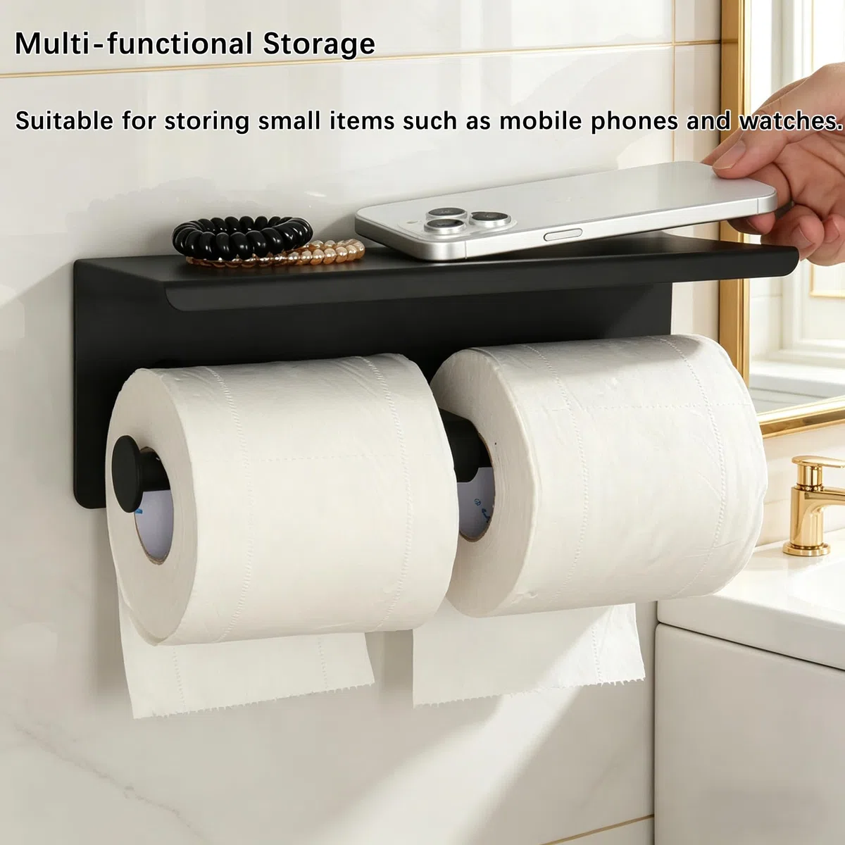 NICEME Portarrollos de Papel Higiénico de Doble Rollo, Portarrollos de Acero Inoxidable, Portarrollos de Papel Higiénico Comercial de Pared con Estante, Adecuado para Baños