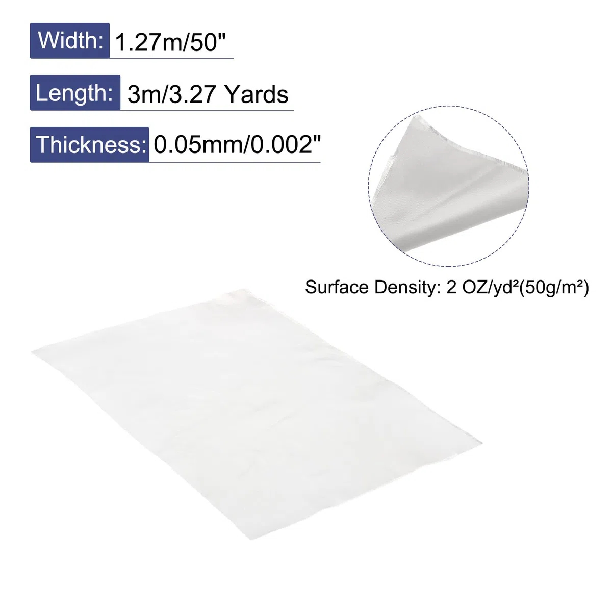 QUARKZMAN Lámina de tela de fibra de vidrio 2 OZ/50g 300cm x1.27mx0.05mm Tejido liso de fibra de vidrio E de vidrio 41.01 pies cuadrados tejidopara Reparación de Barcos Aviones RC