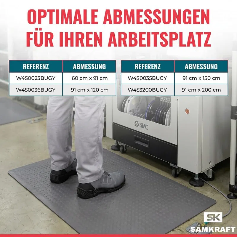 W4 - Alfombra antifatiga ESD antiestática, 9,5 mm, espuma de alta resiliencia ergonómica, estándar en 61340-5-1, alfombra de suelo disipadora para laboratorio e industria, color gris - 60 x