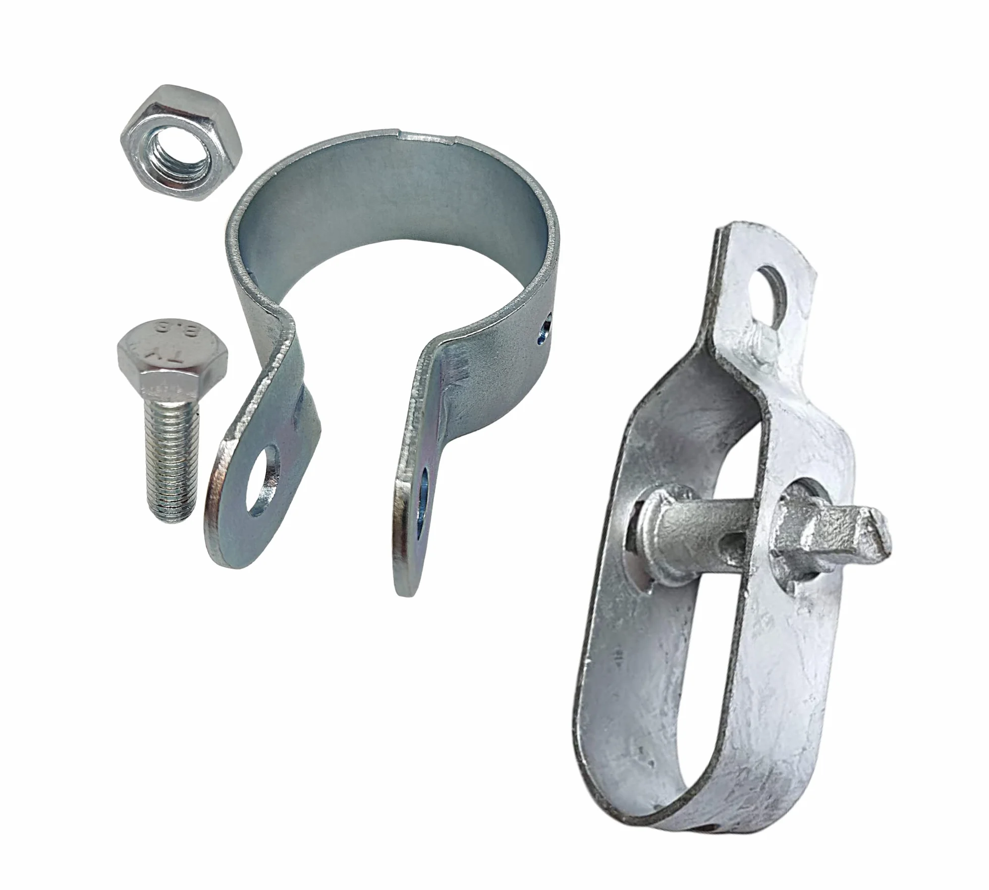 DOJA Barcelona | Tensores para Alambre y Abrazadera Poste | Pack 10 Tensor Galvanizado + 10 Abrazadera Valla 48mm | Abrazadera en Acero Cincado con Tornillo | Alambradas para Fincas, Malla Metalica