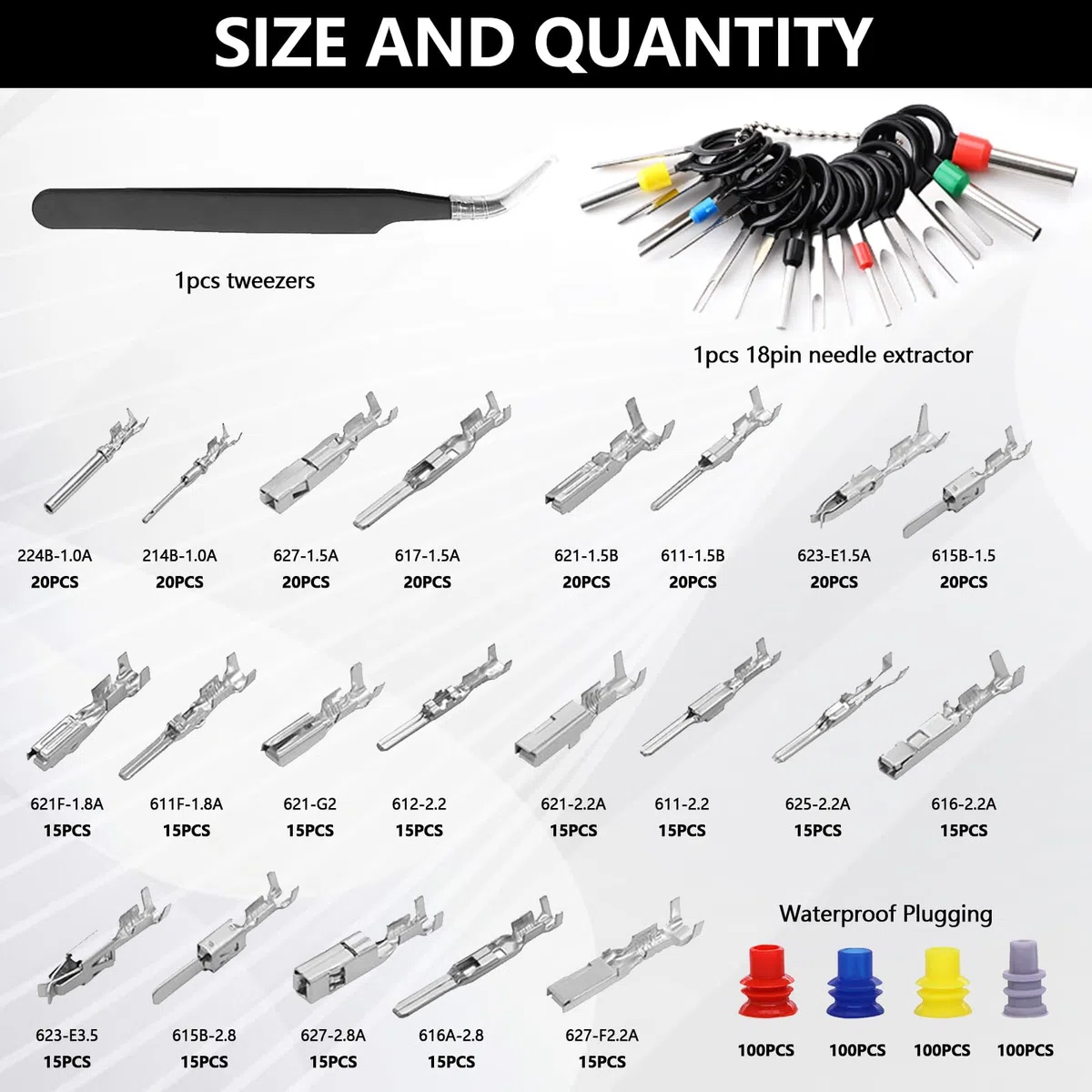 755 piezas Conector Pins Kit, accesorios de conector de coche 1/1,5/1,8/2,2/2,8/3,5 mm Cable Conector Conector Pin Engarzado Automóvil Auto Electric para motocicletas, coches y barcos