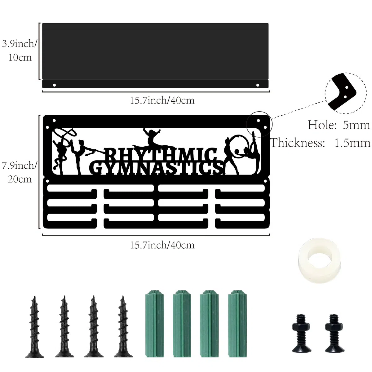 CREATCABIN Estante para Exhibir Medallas de Gimnasia, Soporte para Trofeos, de Metal Negro, de Hierro, para Montar En la Pared, con Capacidad para 60 o Más Medallas, Premios, Cintas, Perchero con 12 g