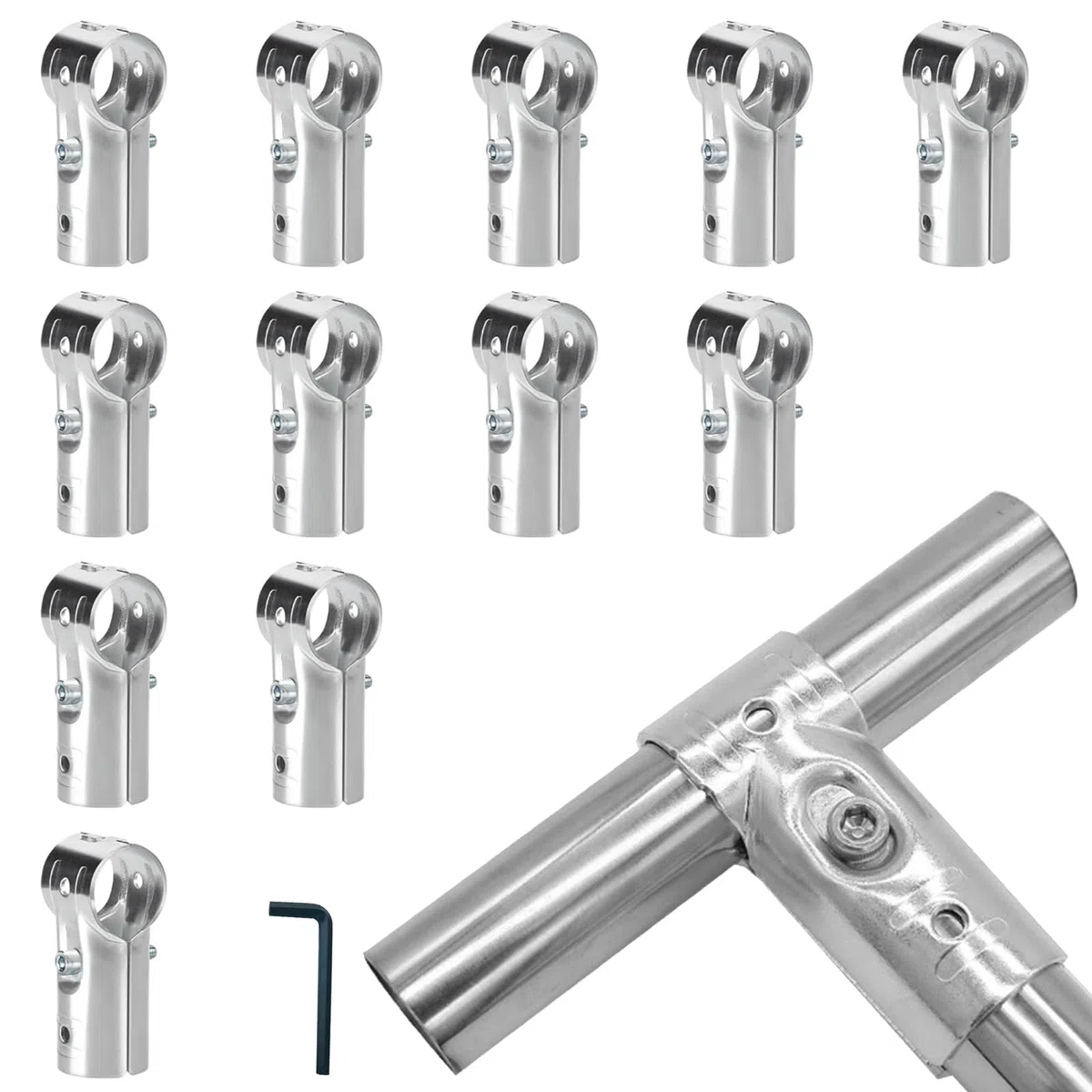 12 piezas Tubos Conector en T Pipe Clamp Conector Cadena Valla Abrazadera Esquina Herrajes Endschienenkblemme adecuado para diámetro exterior 25 mm