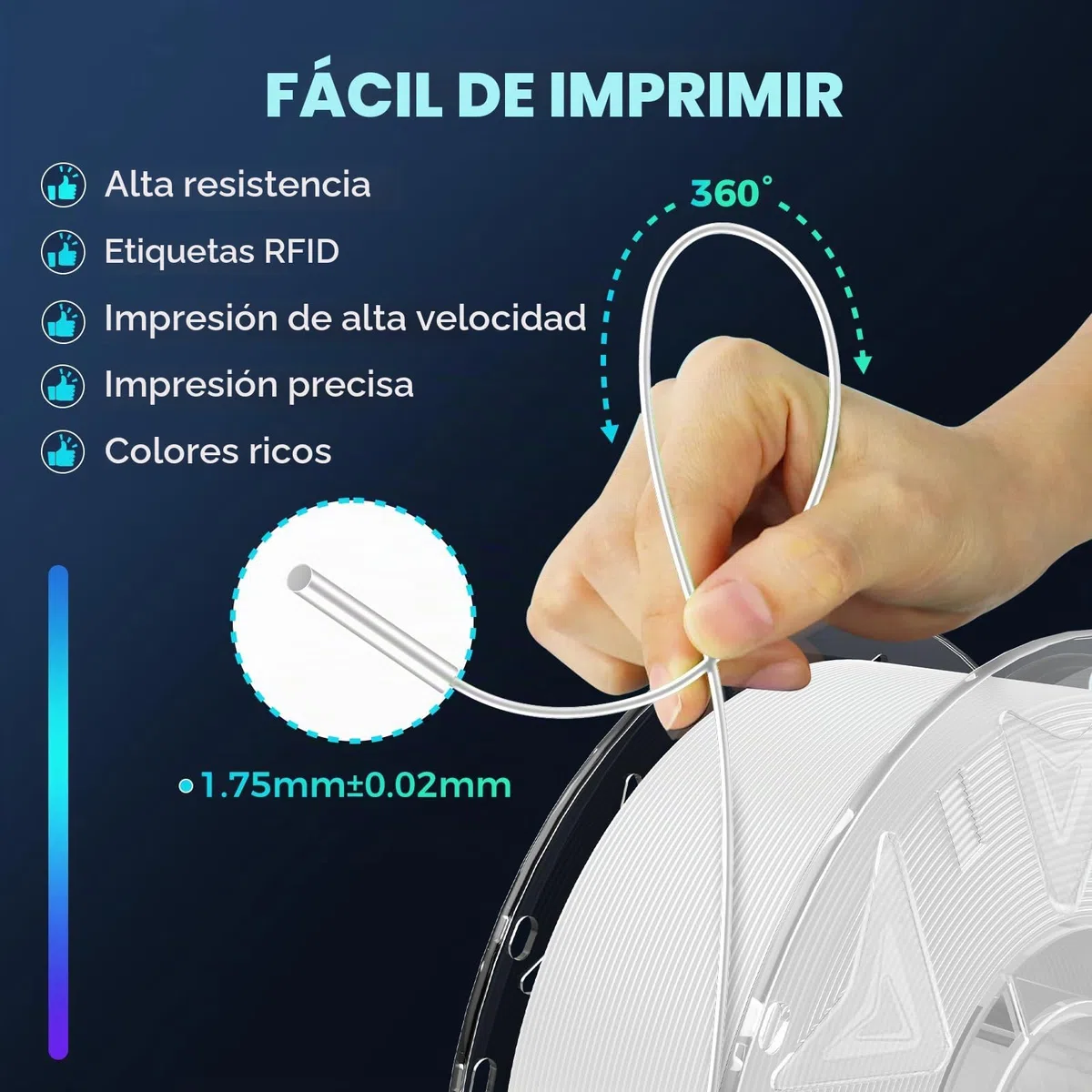 Creality PLA Filament,Hyper PLA RFID Para Impresora 3D, Alta Velocidad 30-600 mm/s, Bobina de 1kg(2,2 lb) Con Soporte CFS,for Con K2 Plus Combo y la Mayoría de Impresoras 3D,Blanco