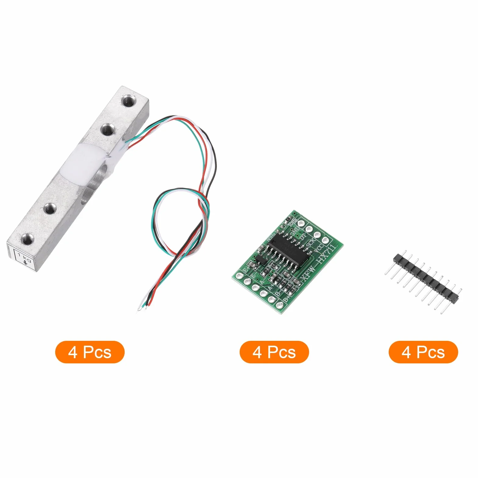 QUARKZMAN 4 Set Sensor de Peso de Celda de Carga Digital 1Kg + Módulo HX711 Sensor de Pesaje de 24 Bits de Precisión A/D de Doble Canal para Kit de Báscula Electrónica Portátil DIY