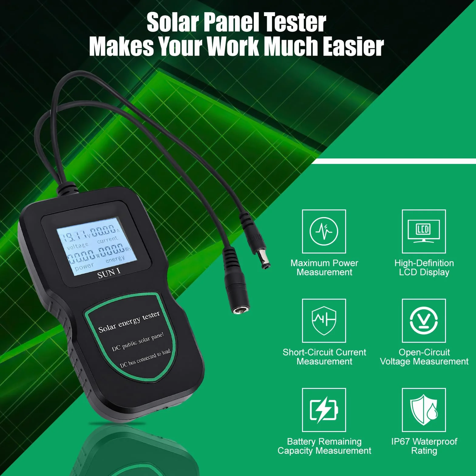 Probador de paneles solares fotovoltaicos, multímetro de panel solar, IP67 de agua, 500 W, pantalla LCD, datos en tiempo real, actualizar los datos en tiempo real, comprobador de Mppt para la