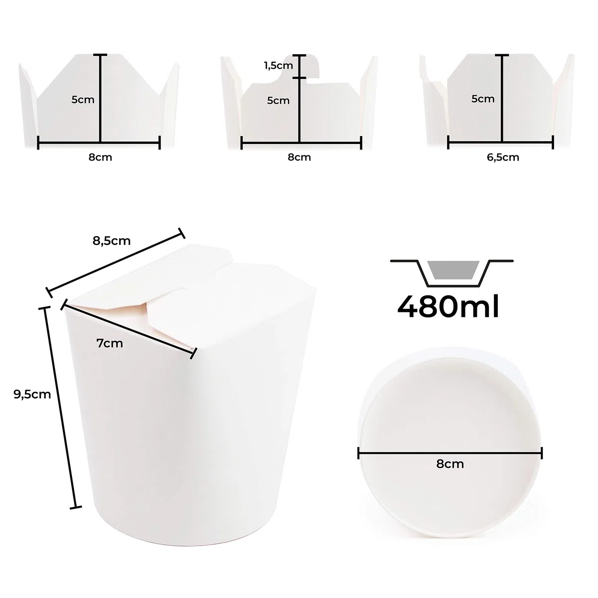 Extiff Paquete de 50 Cajas de Cartón Blanco, Pasta Box para fideos, pasta, platos preparados, platos asiáticos y orientales, ventas para llevar (Blanco, 480 ml)