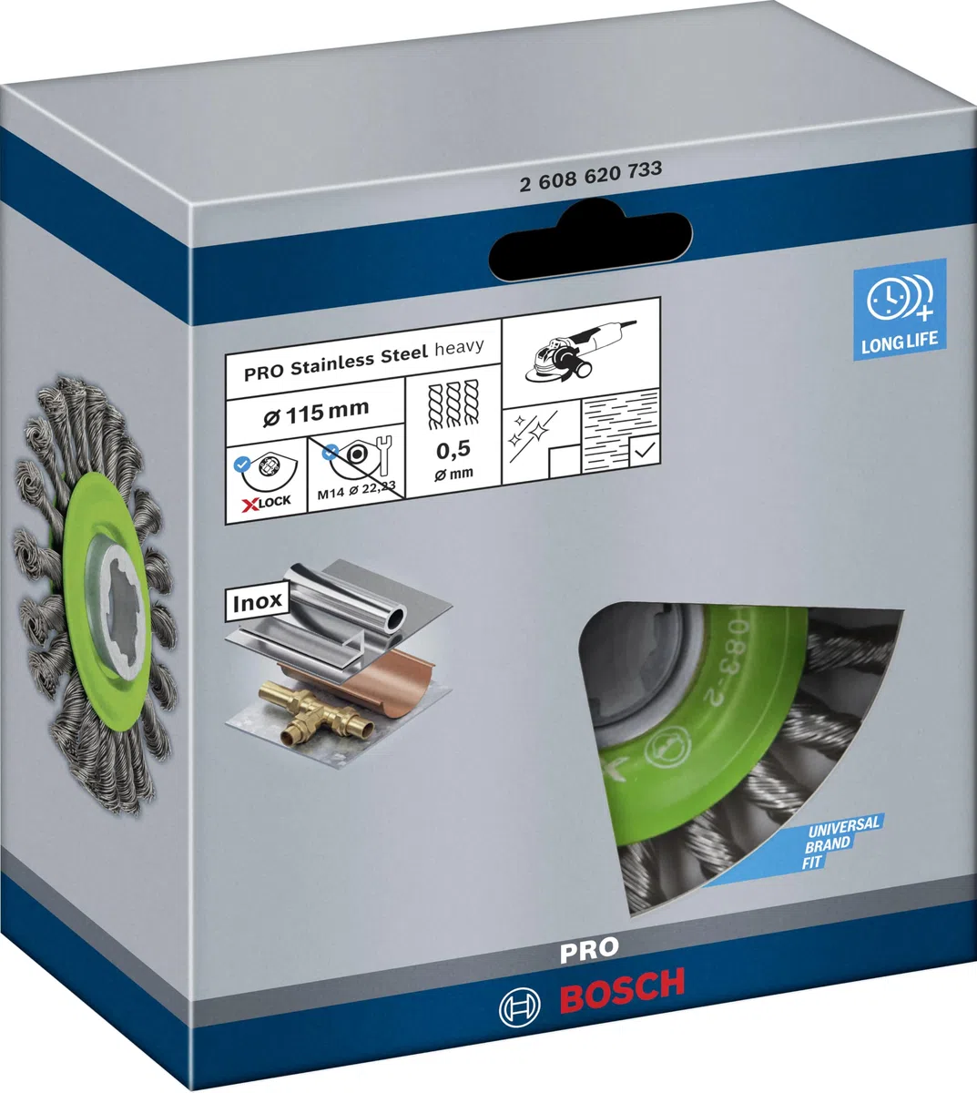 Bosch Professional Heavy - Rueda de alambre trezado (para inoxidable, X-LOCK, inoxidable, Ø 115 mm, grosor del alambre 0,5 mm), Negro