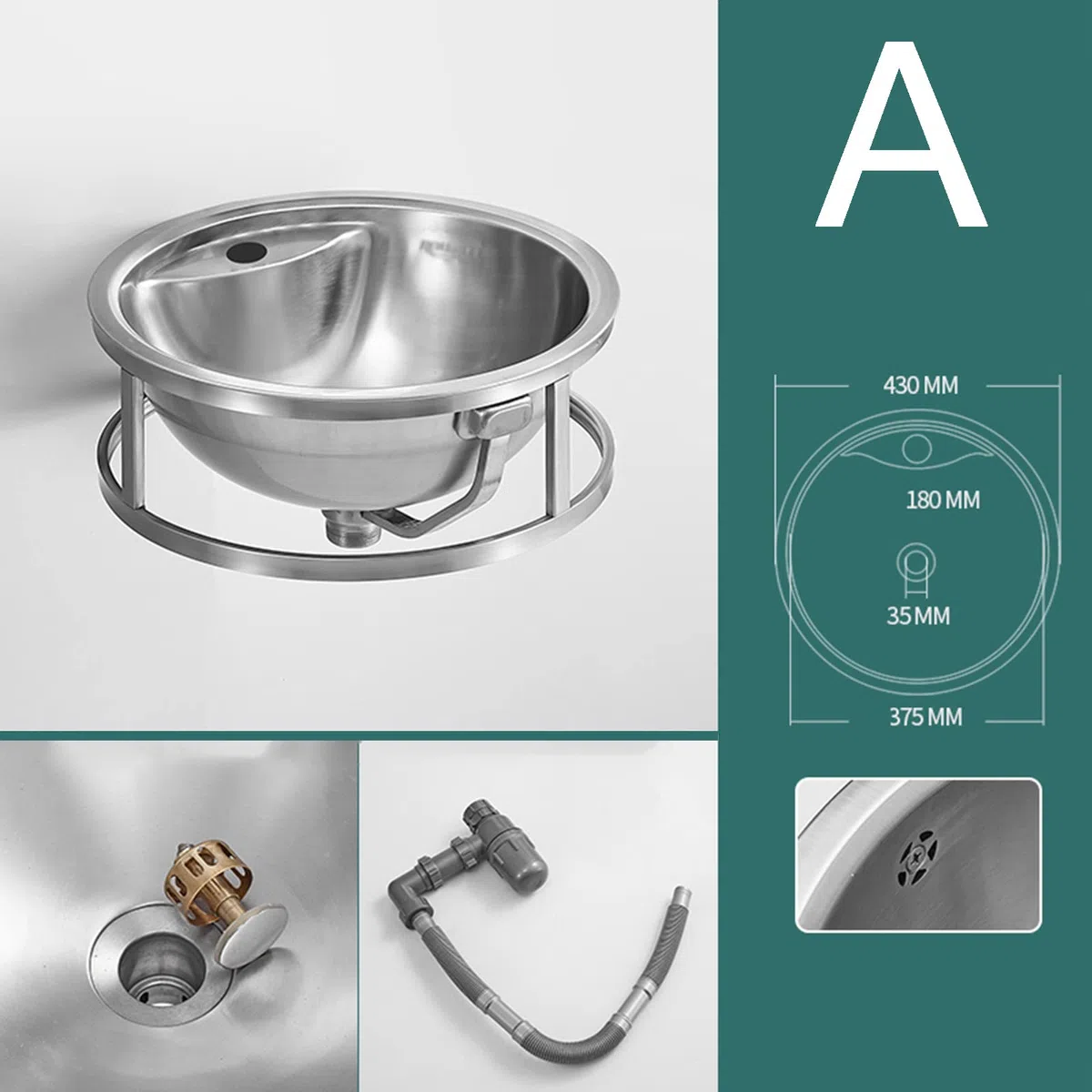 Lavabo de pared comercial, con soporte de montaje, fregadero redondo, para lavar en restaurante, cocina y hogar, acero inoxidable