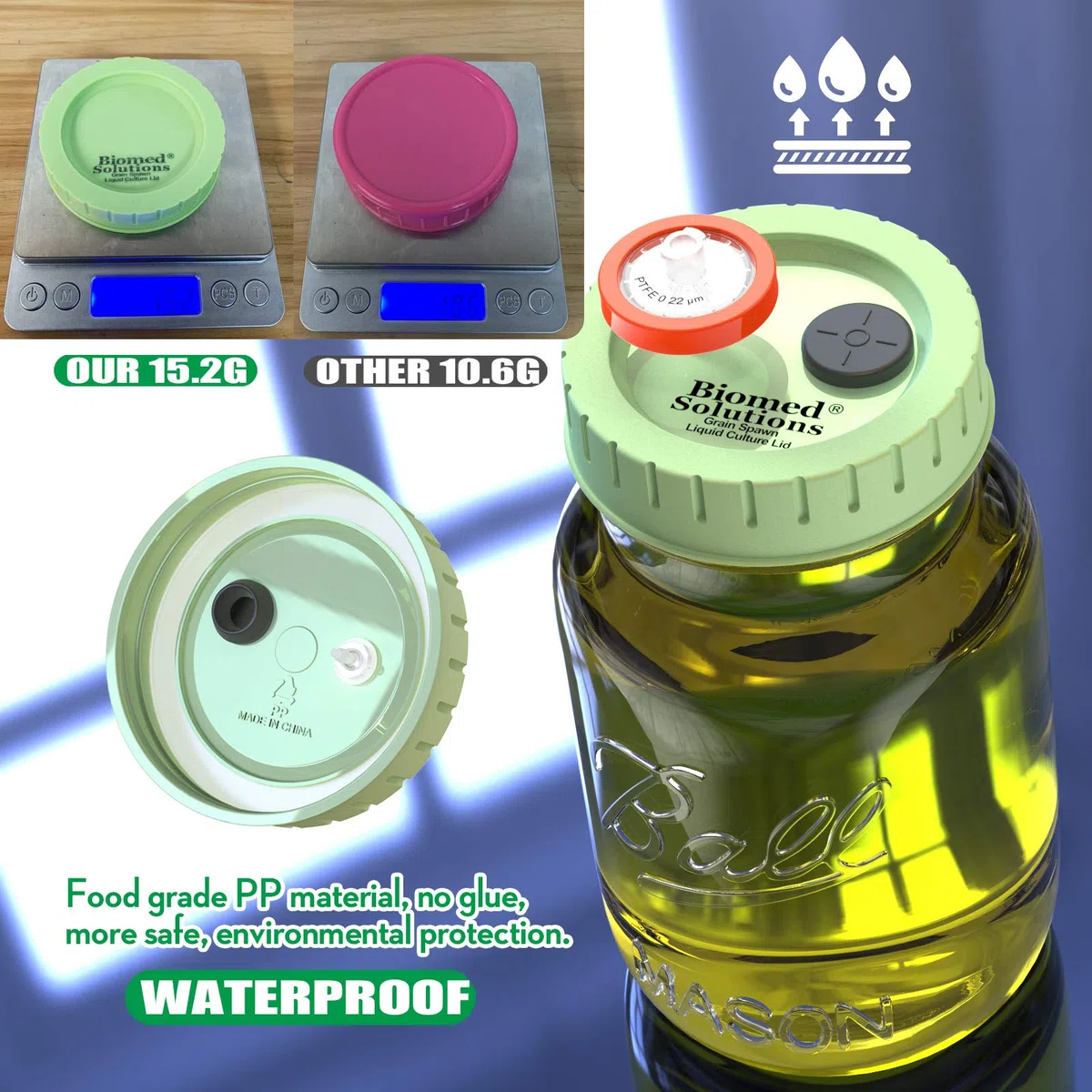 Tapa de cultivo líquido de hongos de boca regular, filtro de jeringa de PTFE de 0,2 micras y puertos de inyección de autocuración de 20 mm para micología de cultivo de hongos