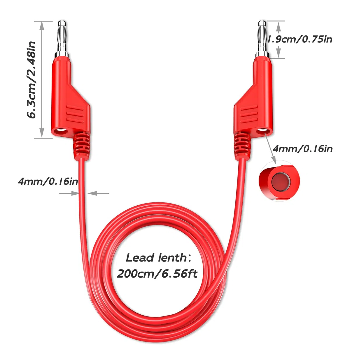 5 unidades apilables de banana a conector banana cable de prueba eléctrico suave cable de prueba de 6,56 ft/2 m para multímetro 1000 V 15 A