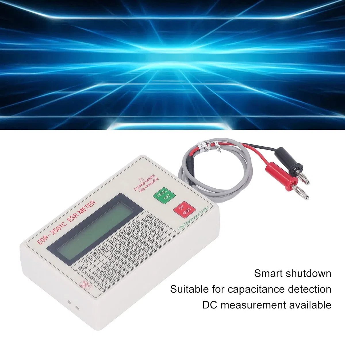 Medidor de Condensadores ESR, Medidor digital de capacitancia con pantalla LCD y apagado inteligente, medidor de circuitos ESR de alta precisión Medidor de Pruebas Eléctricas