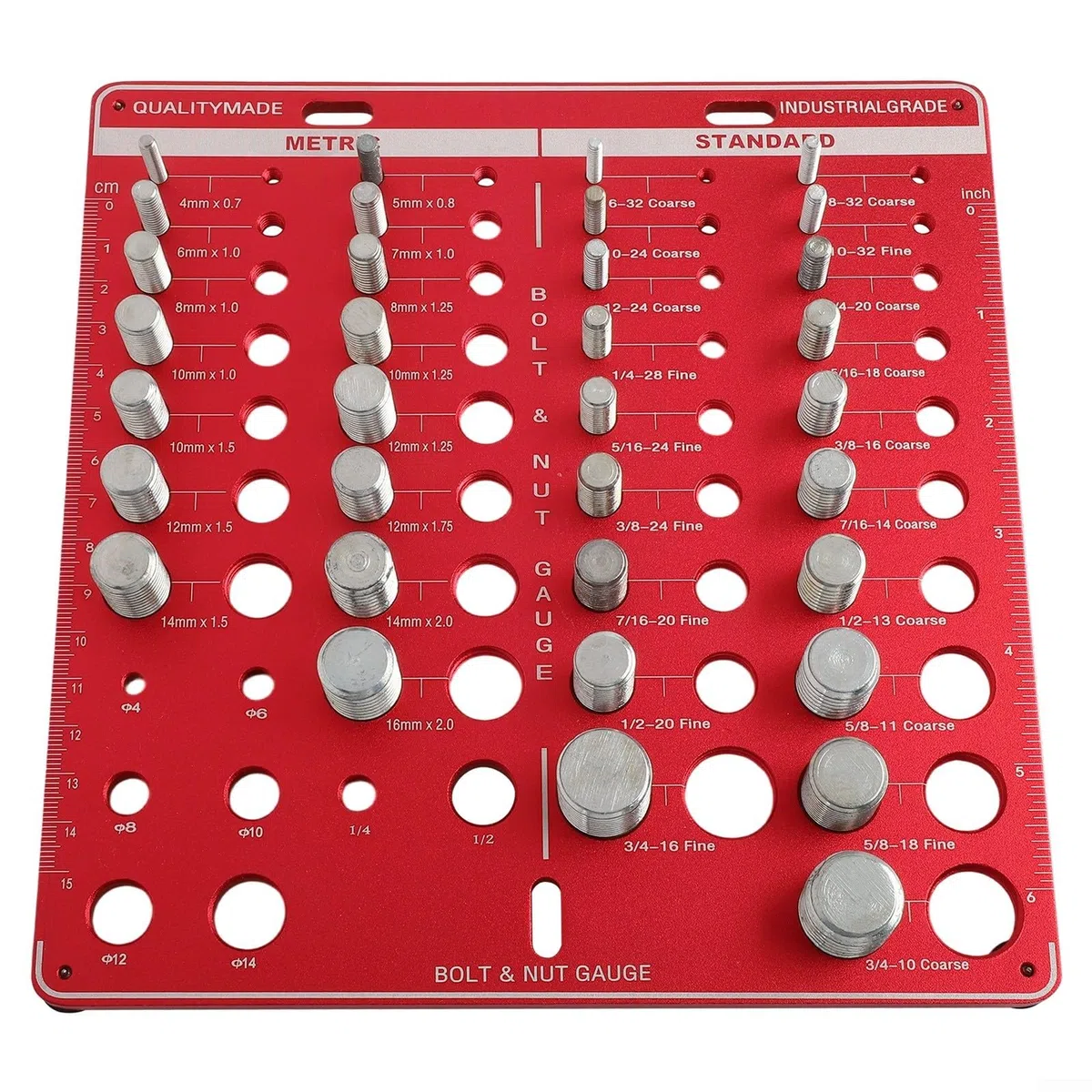 34 piezas métricas y para calibre de rosca de pernos y tuercas imperiales con 8 tamaños de brocas - Herramienta de medición de aleación de aluminio para fijar identificaciones