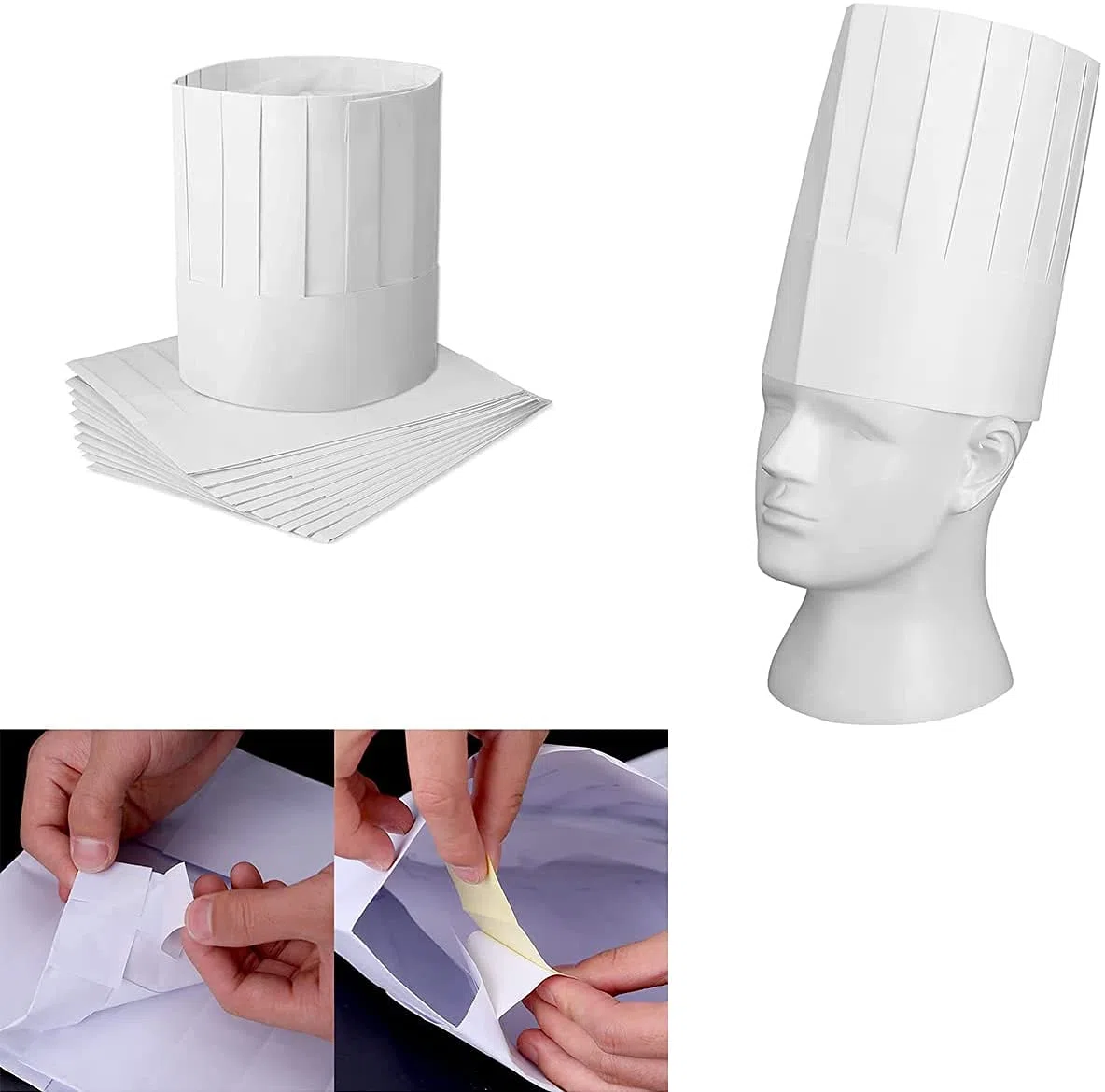 LATRAT 24 unidades sombrero de cocinero papel desechable tamaño ajustable sombreros de chef unisex, red transpirable, apto para reuniones familiares en la cocina, sujeción ajustable, Color blanco., XL