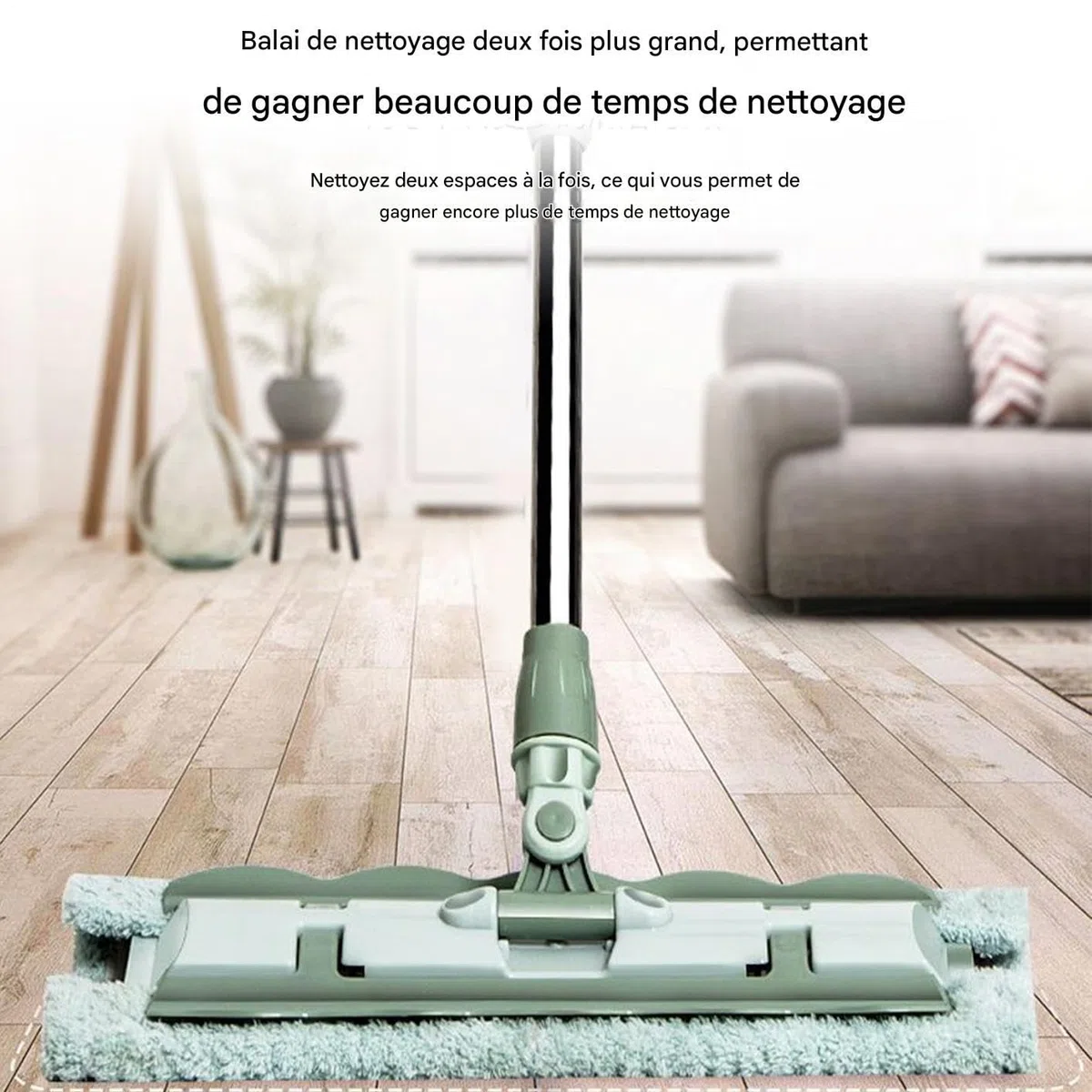 Serpilla para Suelo de parquet con 4 Cabezas Lavables, Incluye raspador de Polvo y Mango Ajustable Giratorio de 360 Grados para Limpieza