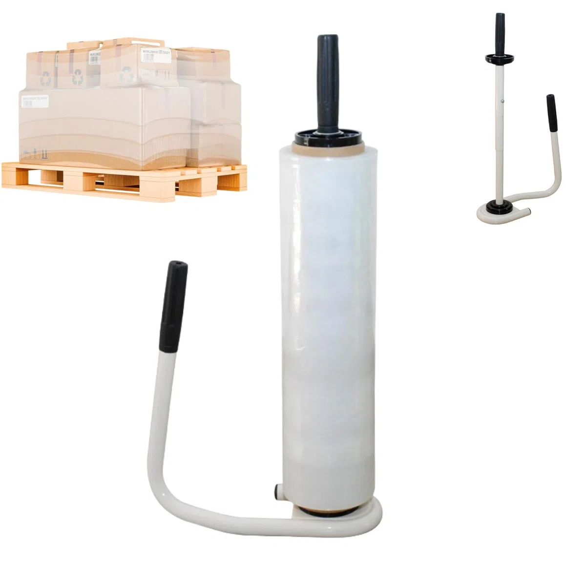 Distribuidor de film extensible para palets: dispensador de film retráctil y de calidad industrial | Distribuidor de soporte de envoltura retráctil de tensión ajustable