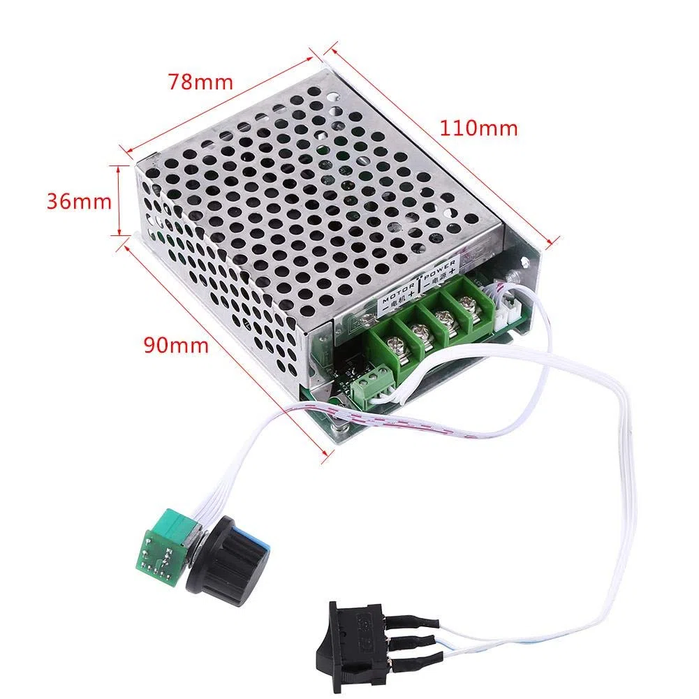 Controlador de velocidad del motor de DC, PWM 10V-50V 40A, Gobernador de velocidad del motor de alta potencia con Interruptor para cambiar de dirección 12V 24V 36V