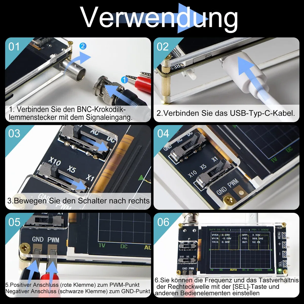 Treedix Kit de mini osciloscopio digital de mano con pantalla LCD de 2,4 pulgadas, 3 modos de disparo, 24 MSa/s de alta frecuencia de muestreo, ancho de banda de 200 kHz, sensibilidad X10/X5/X1,