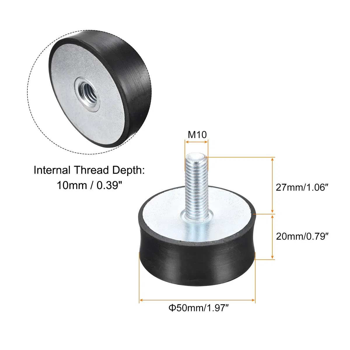 sourcing map Goma Monturas 4uds M10 Macho/Hembra Vibración Aislador Amortiguador D50mmxH20mm