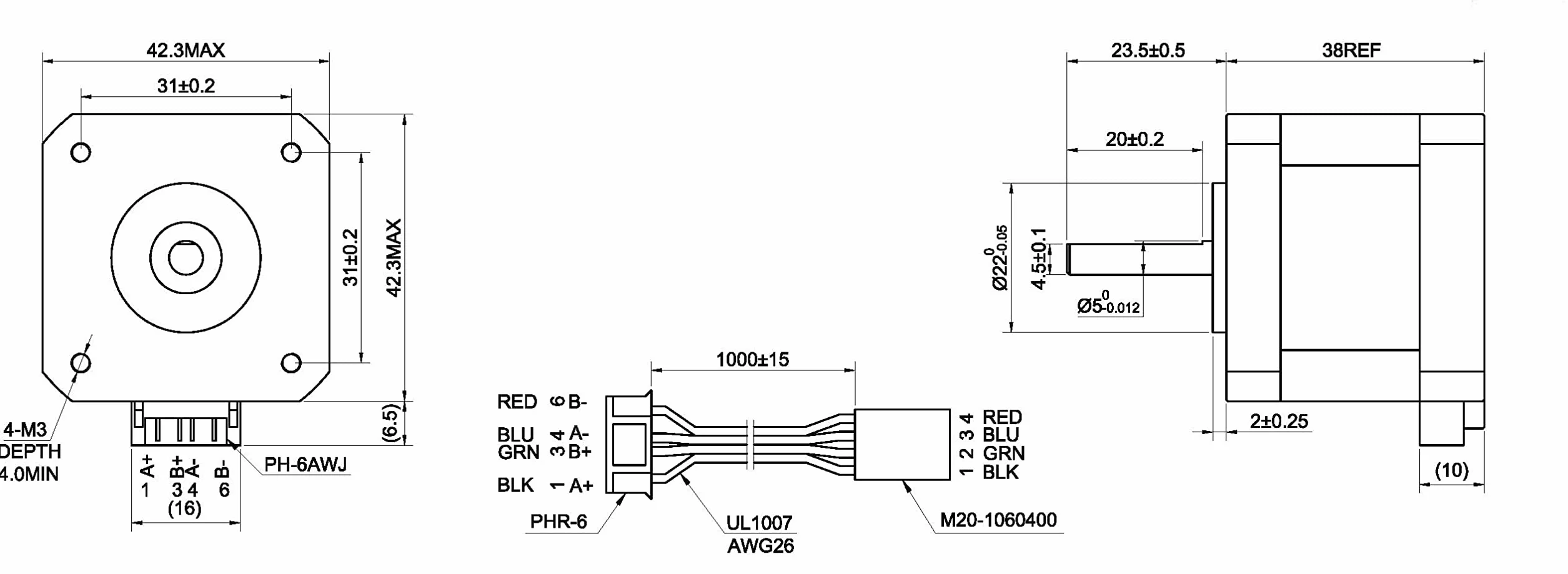 STEPPERONLINE Motor paso a paso Nema 17 Bipolar 42Ncm 1.5A 42x42x39mm 4 hilos con cable de 1m y conector para impresora 3D/fresadora CNC, negro