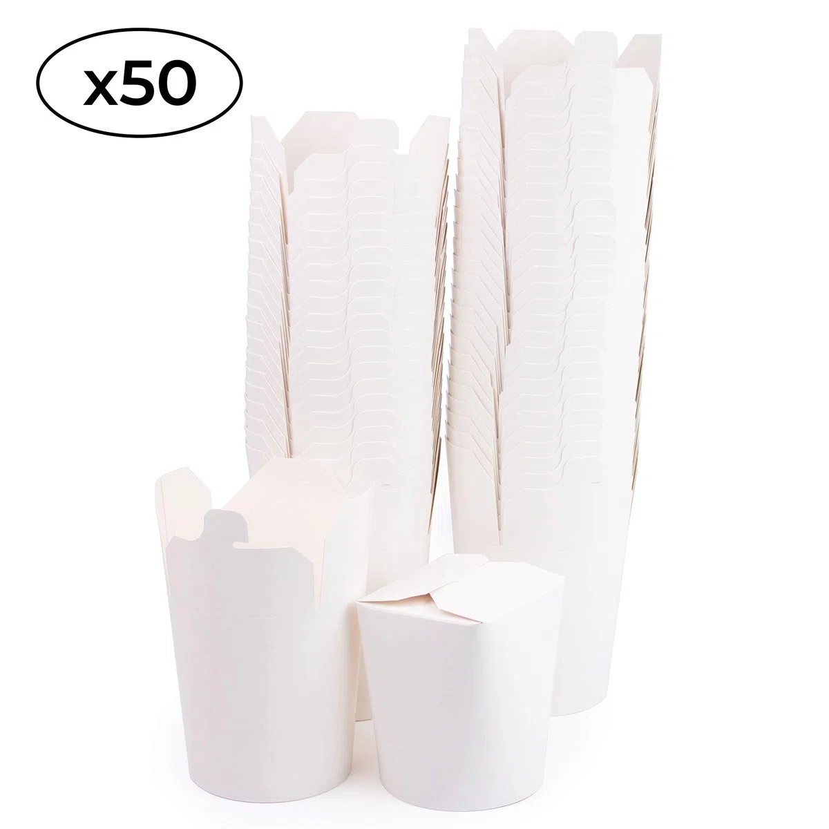 Extiff Paquete de 50 Cajas de Cartón Blanco, Pasta Box para fideos, pasta, platos preparados, platos asiáticos y orientales, ventas para llevar (Blanco, 480 ml)
