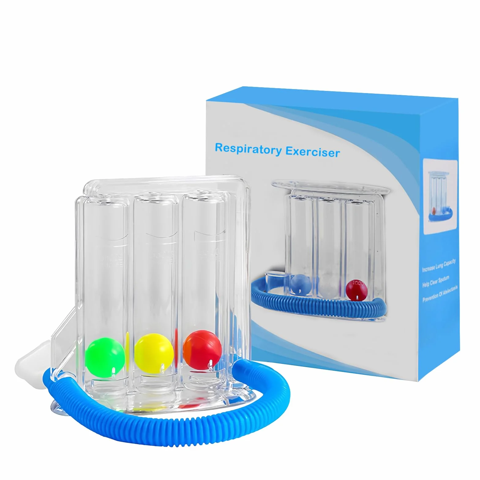 Ejercitador Pulmonar Respiratorio, Ejercitador de Pulmón, Ejercitador Respiración Profunda, Espirometro Incentivo de 3 Bolas, Breathing Lung Exerciser, Incentive Spirometer (600~1200CC)