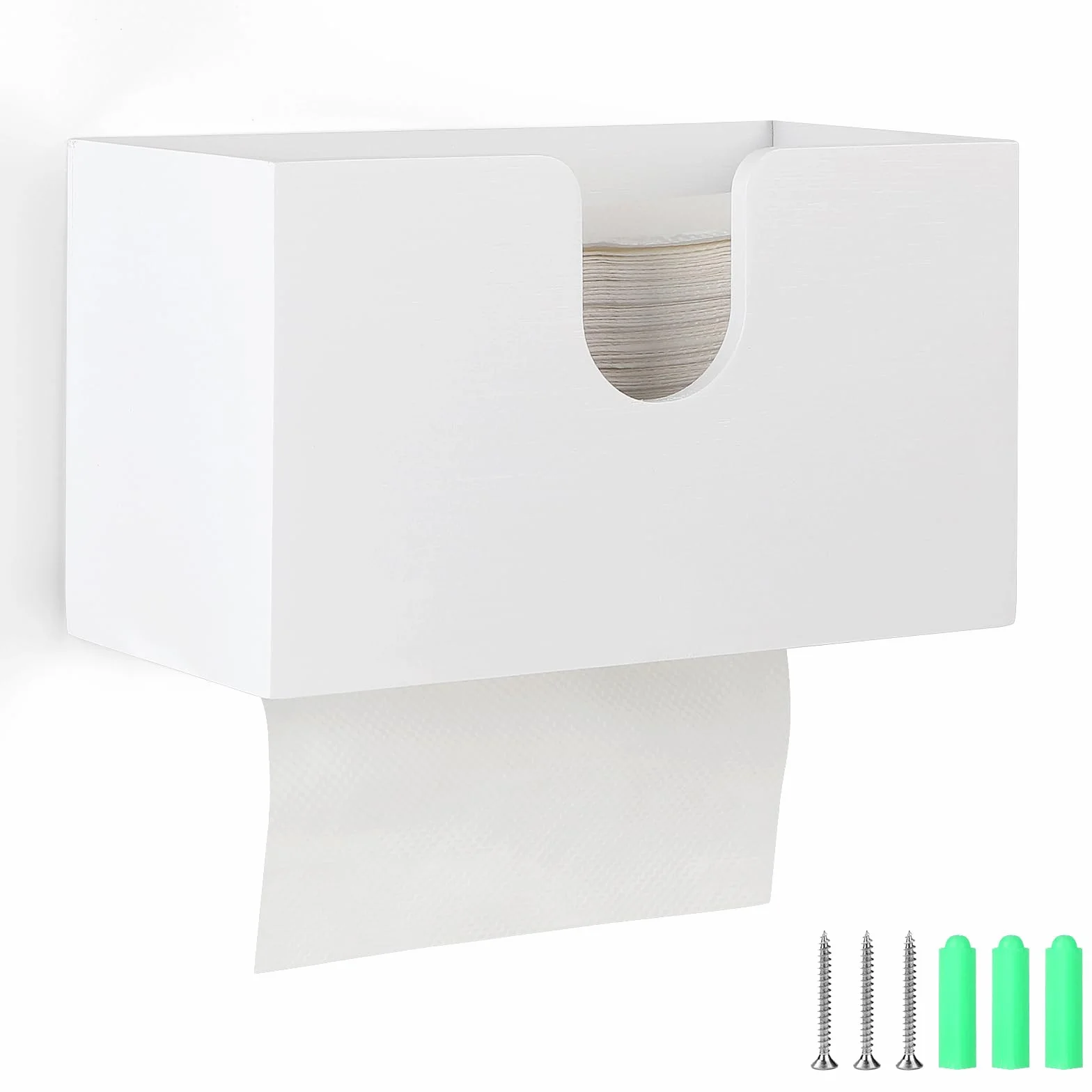 EFUTURETIME Dispensador de Toallas de Papel de Bambú, 27.5x15x13cm, Dispensador Papel Secamanos Pared, Dispensador de Toallas de Mano para Plegado V/C/Z, Cocina, Baño, Blanco