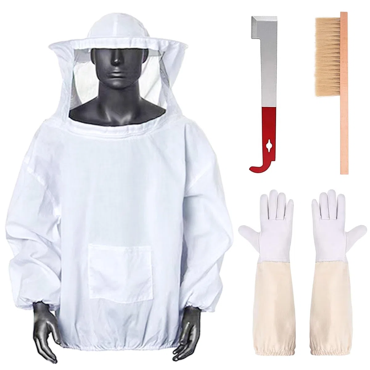 ZONSUSE Traje Protector de Apicultor con Guante & Herramientas de Colmena, Levantador y Raspador de Marco de Acero Inoxidable, Cepillos de Colmena, Equipos de Apicultura para Patios y Ranchos
